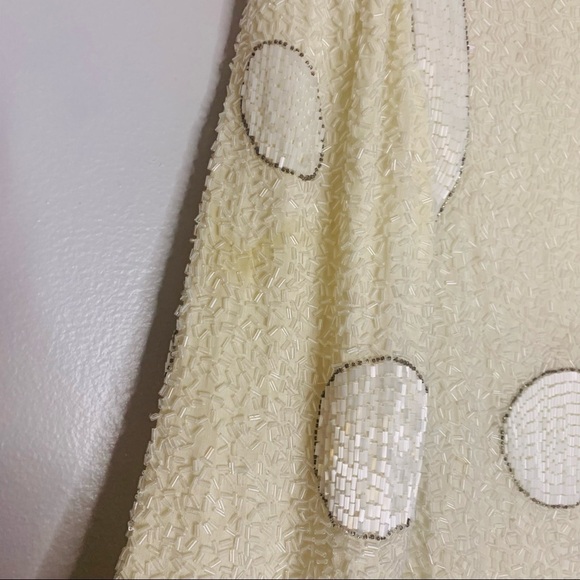 Vintage Bob Mackie Silk Beaded Geometric Long Sleeve Winter White Mini Dress 12 - Picture 10 of 14